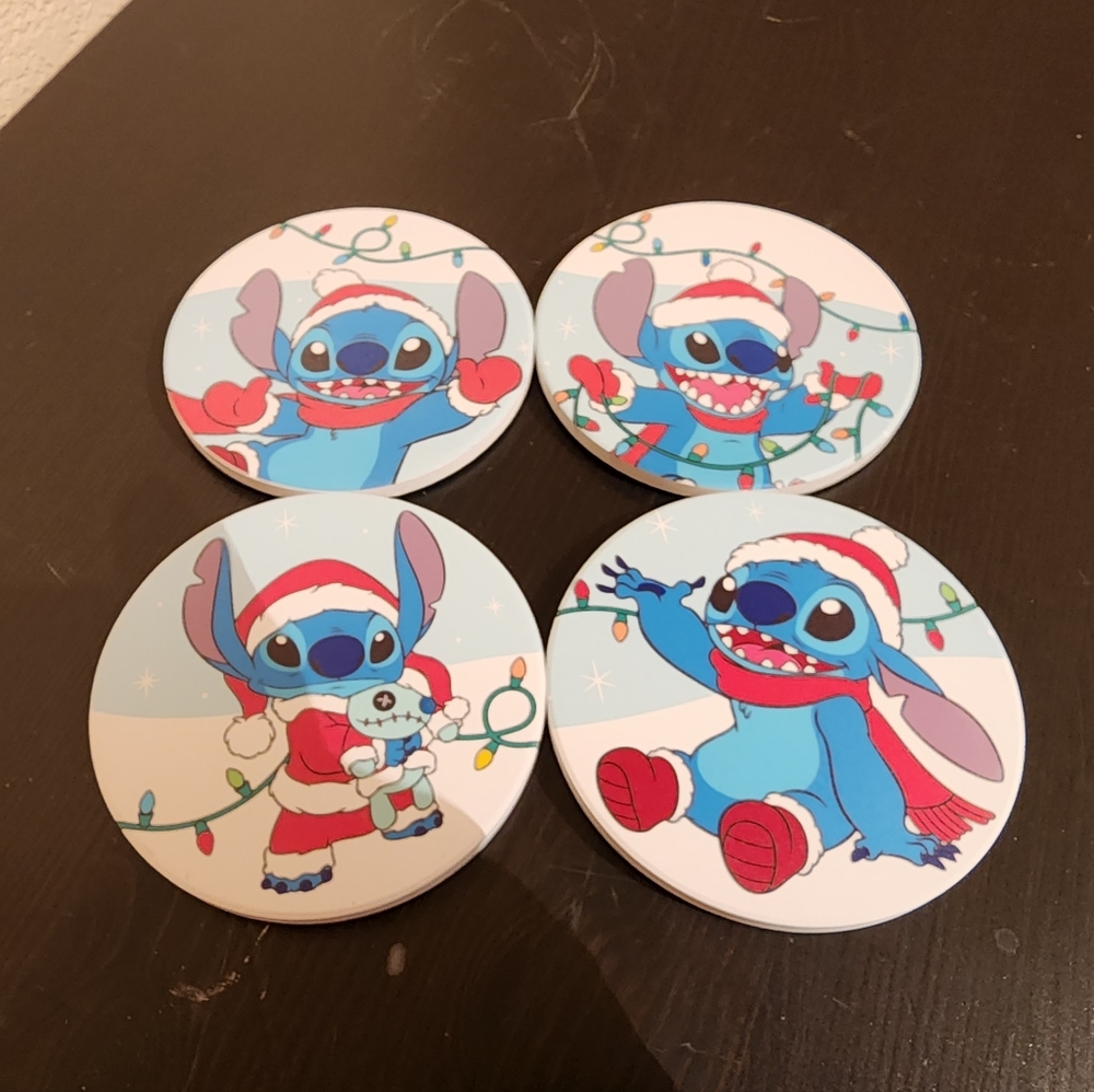 4 pc Disney Stitch coaster set. Cork bottom